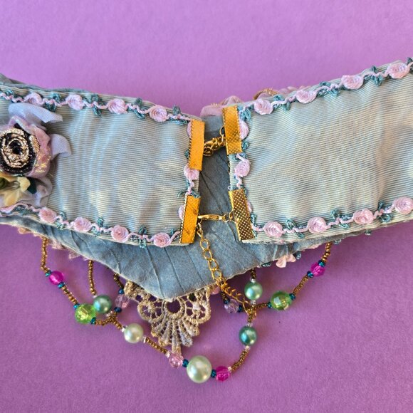 Handmade Pink Rose Embroidered Victorian-style Choker Collar Fairycore - Picture 7 of 10